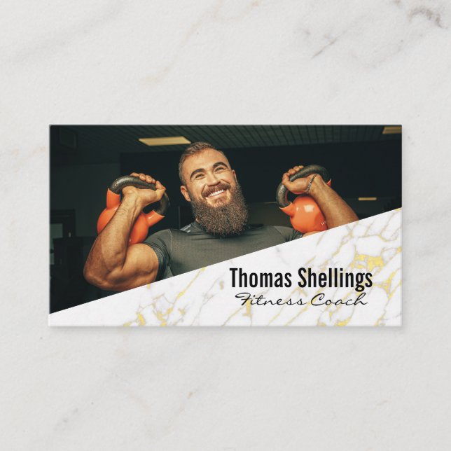 Strong Man Lifting Kettle Bells | Fitness Business Card (Front)