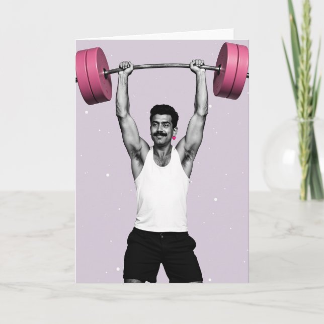 Strong Man Pink Pop Art Card (Front)
