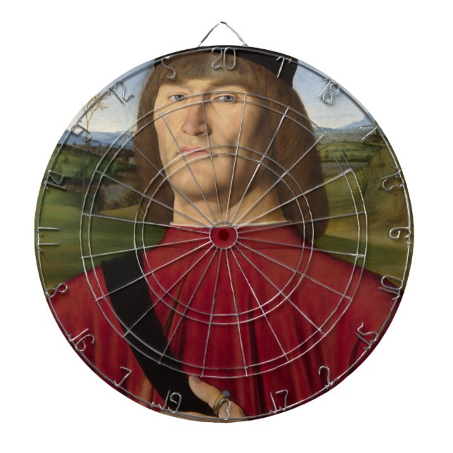 Strong Man With a Pink Carnation (Renaissance Art) Dartboard (Front)