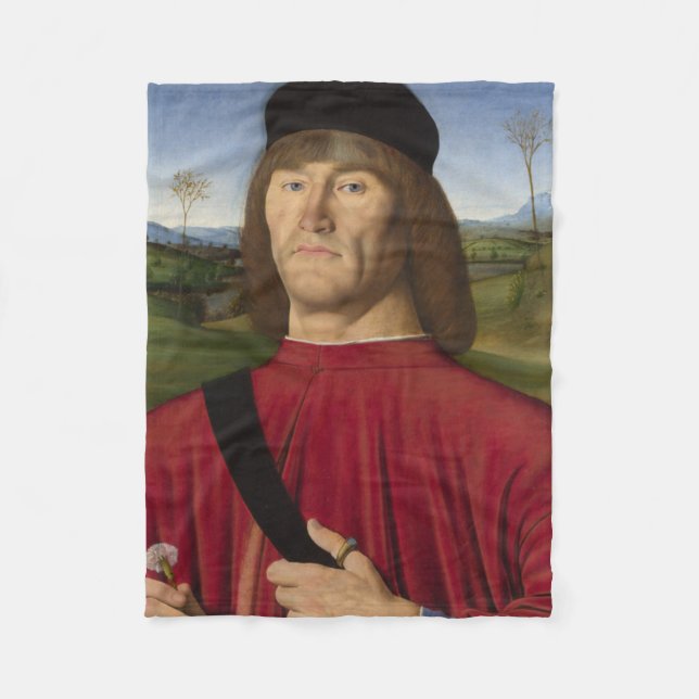 Strong Man With a Pink Carnation (Renaissance Art) Fleece Blanket (Front)
