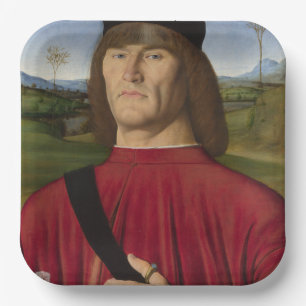 Strong Man With a Pink Carnation (Renaissance Art) Paper Plate
