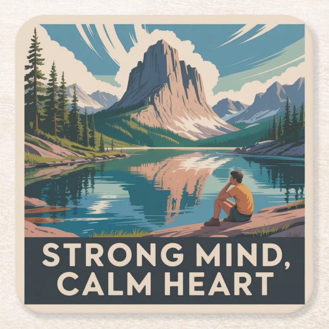 Strong Mind, Calm Heart Square Paper Coaster (Front)