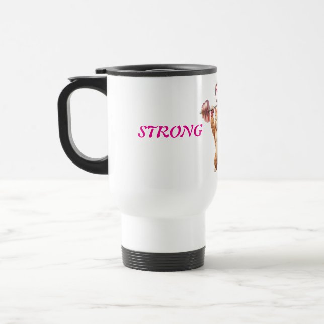 Strong Mum Gym Cat Travel Mug (Left)