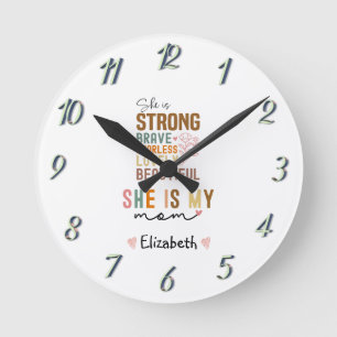Strong Mum Retro Script Groovy Mother's day  Round Clock