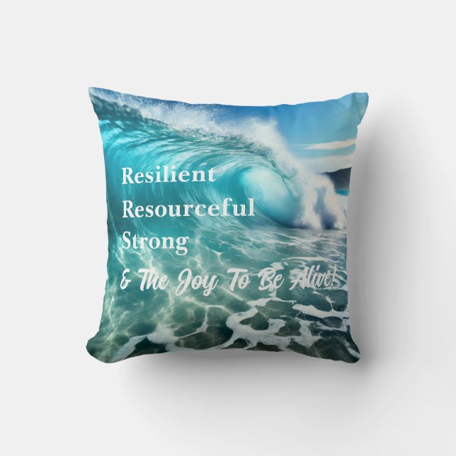 Strong Ocean Wave Inspirational Cushion (Front)