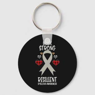 Strong Resilient Dyslexia Awareness Ribbon Leopard Key Ring