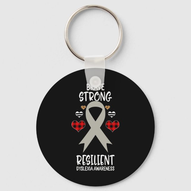 Strong Resilient Dyslexia Awareness Ribbon Leopard Key Ring (Front)