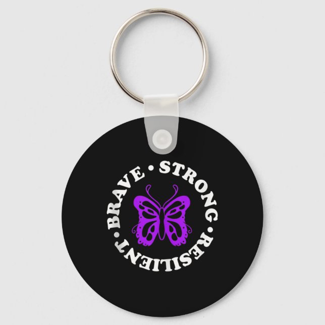 Strong Resilient Fibromyalgia Awareness Fibro Ribb Key Ring (Front)