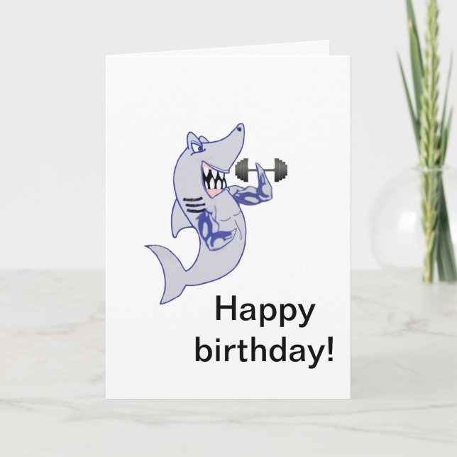 Strong shark birthday card (Front)