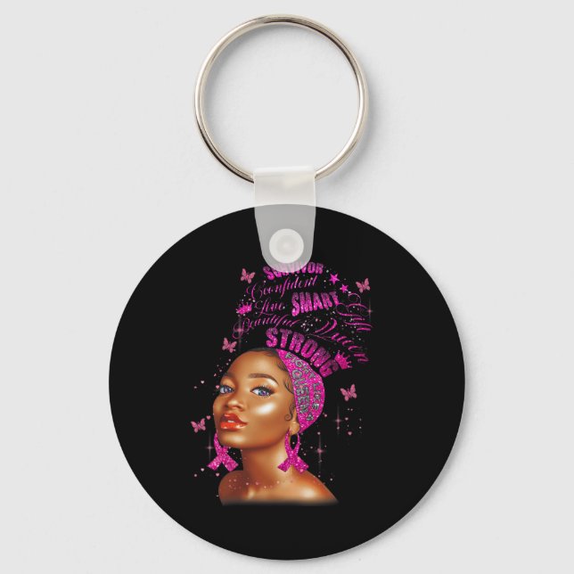 Strong Smart Black Women Breast Cancer Survive Pin Key Ring (Front)