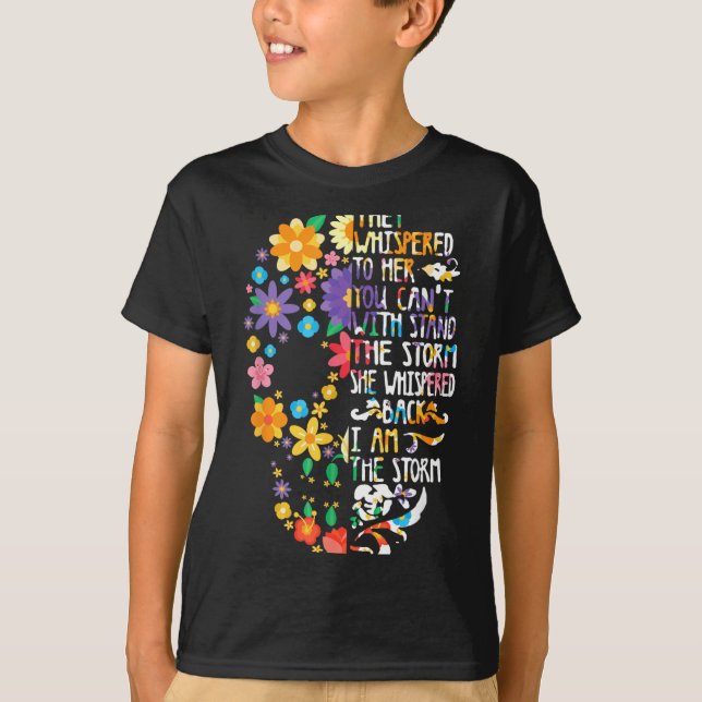 Strong Sugar Skull Head Flower Floral Pattern T-Shirt (Front)