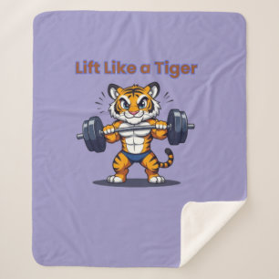 **Strong Tiger – Cute Tiger Lifting Weights Illust Sherpa Blanket
