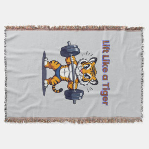 **Strong Tiger – Cute Tiger Lifting Weights Illust Throw Blanket