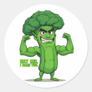Strong Veggies Club-Flexing Broccoli Funny Cartoon Classic Round Sticker