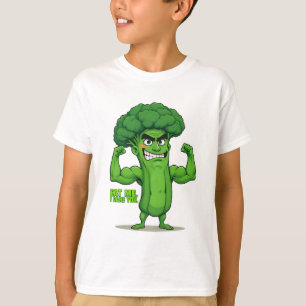 Strong Veggies Club-Flexing Broccoli Funny Cartoon T-Shirt