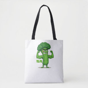 Strong Veggies Club-Flexing Broccoli Funny Cartoon Tote Bag