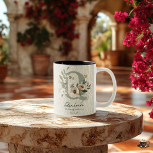 Strong & Wise Boho Chic Floral Monogram Mug - Ruby
