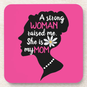Strong woman mum mother's day pink text art quote coaster