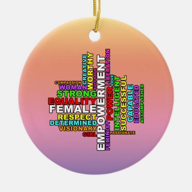Strong Woman Word Cloud Ceramic Tree Decoration (Front)