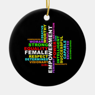 Strong Woman Word Cloud Ceramic Tree Decoration