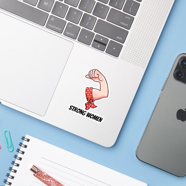 strong women muscle flexing (Laptop w/ iPhone)