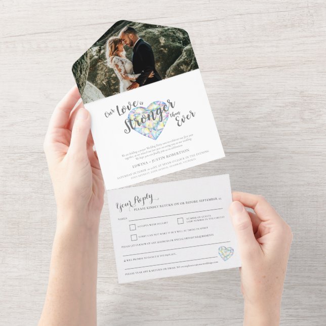 Stronger diamond belated wedding party RSVP photo All In One Invitation (Tearaway)