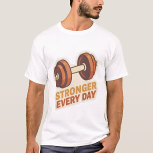 Stronger Every Day Gym Motivation Dumbbell Sticker T-Shirt
