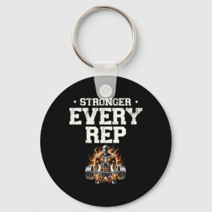 Stronger Every Rep Weightlifter Bodybuilding Bodyb Key Ring