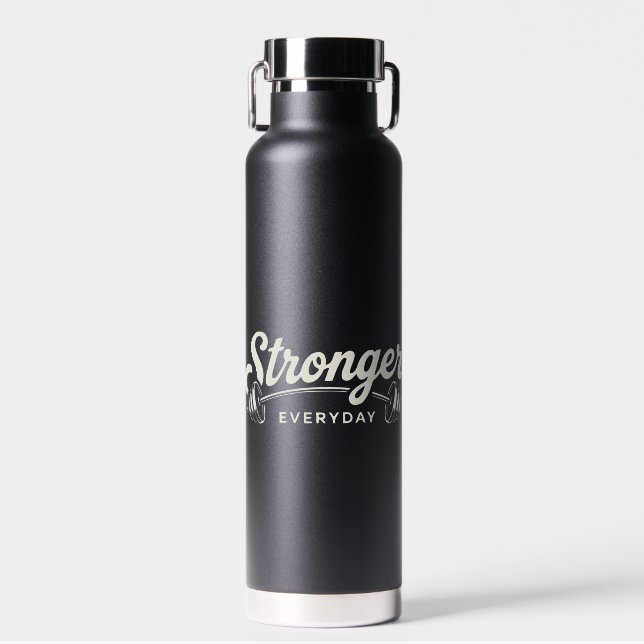 Stronger Everyday Retro Gym Motivation Water Bottle (Front)
