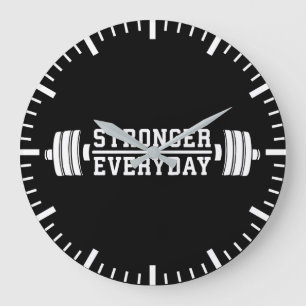Stronger Everyday - Workout Inspirational Large Clock