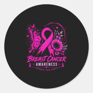 Stronger than breast cancer awareness butterfly classic round sticker