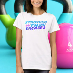 Stronger Than Excuses: Pink Dumbbell Typography T-Shirt