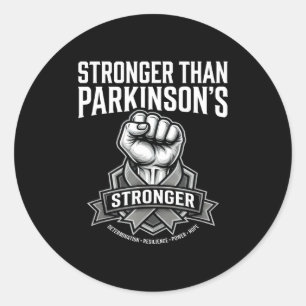 Stronger than parkinson's awareness raised fist classic round sticker