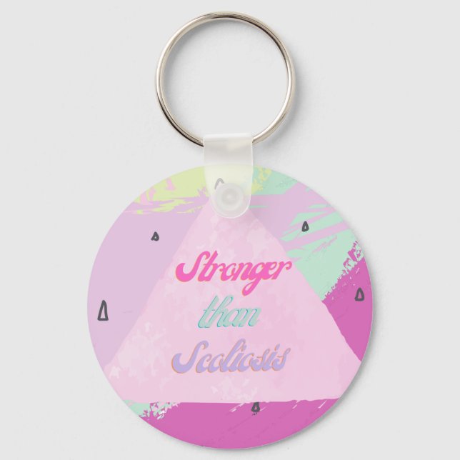 Stronger than Scoliosis - Pink Key Ring (Front)