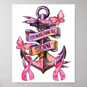 Stronger Than The Storm Anchor Breast Cancer Aware Poster
