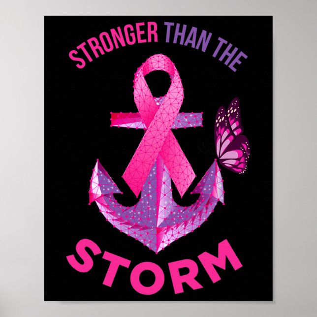 Stronger Than The Storm Fight Breast Cancer Ribbon Poster (Front)
