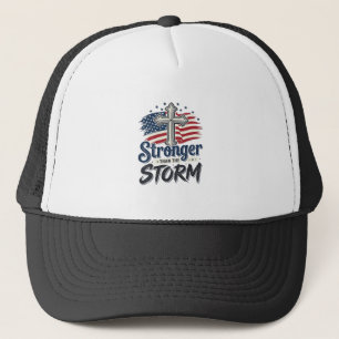 Stronger Than The Storm Patriotic Faith Shirt Desi Trucker Hat