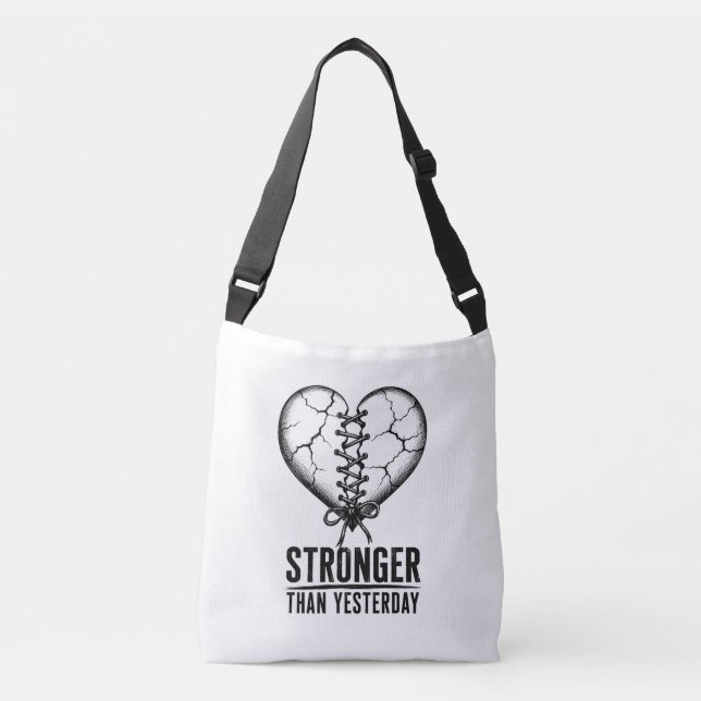Stronger Than Yesterday Stitched Heart Tote Bag (Front)