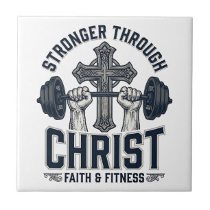 Stronger Through Christ Christian Gym T-Shirt Tile