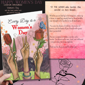 Stronger Together Hands & Tulips Womens Day Card