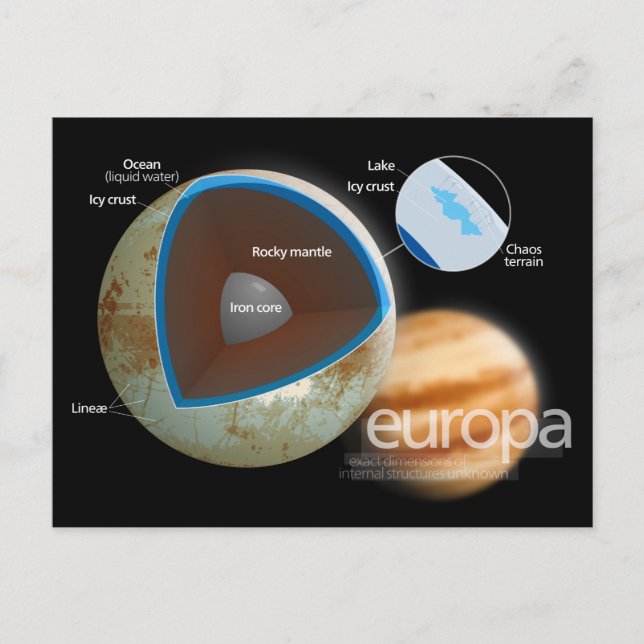 Structure and Features of Europa Moon Diagram Postcard (Front)