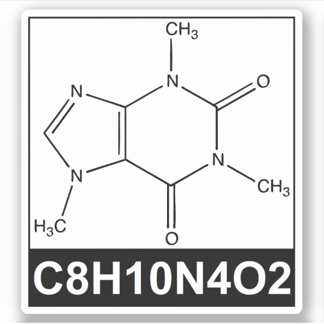 Structure of Caffeine Molecule - C8H10N4O2 (Front)