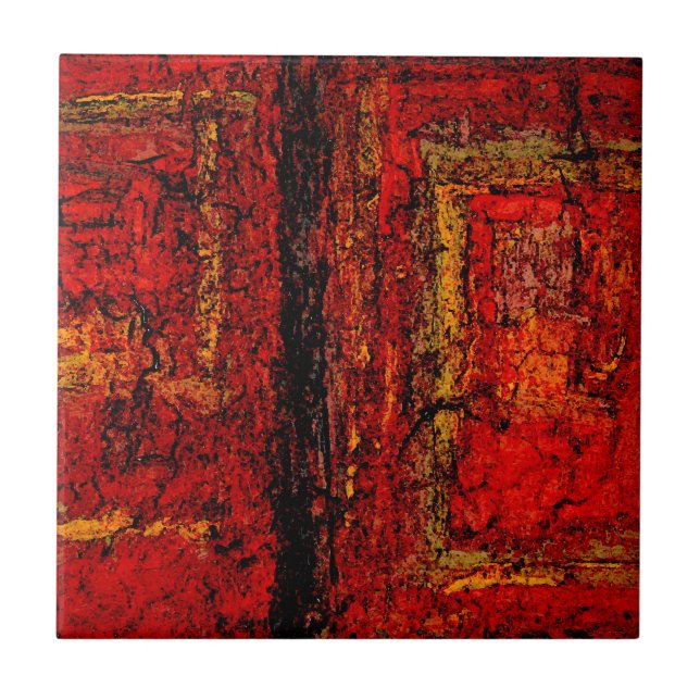 Structure Red African Abstract Tile (Front)