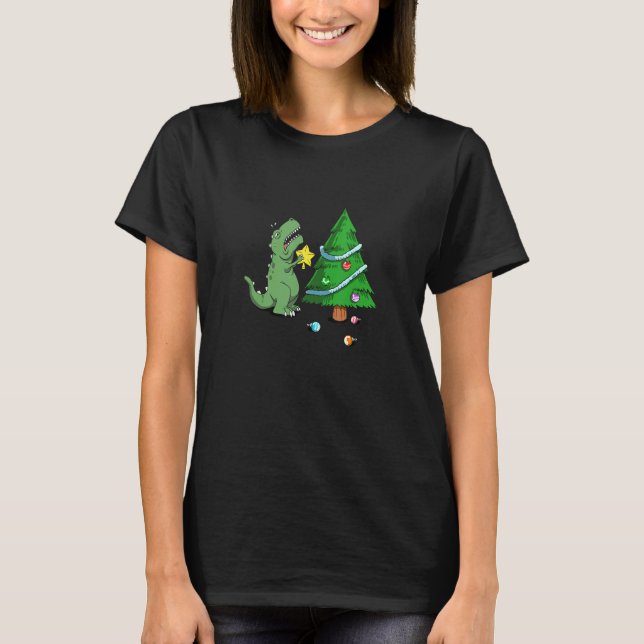 Struggle Is Real Dinosaur Christmas Tree Star T-Shirt (Front)