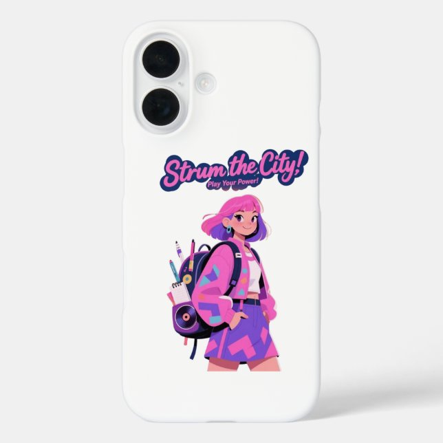 Strum the City! Play Your Power! – Trendy Pink Art Case-Mate iPhone Case (Back)