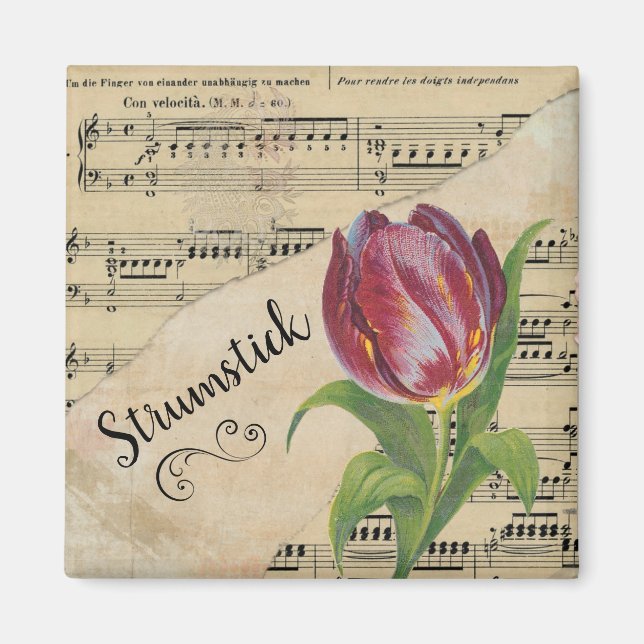 Strumstick Elegant Tulip Vintage Sheet Music Magnet (Front)