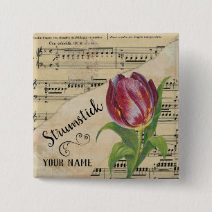 Strumstick Tulip Vintage Sheet Music Customised 15 Cm Square Badge