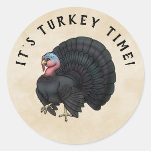 Strutting Black Turkey  Happy Thanksgiving Classic Round Sticker