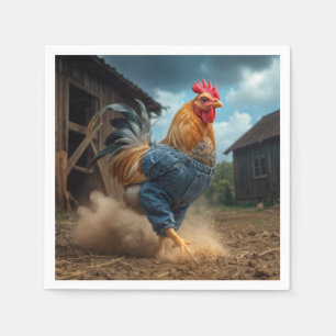 Strutting Rooster In a Dusty Farmyard Napkin
