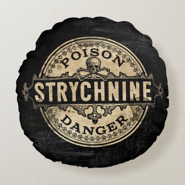 Strychnine Vintage Style Poison Label Round Cushion (Front)